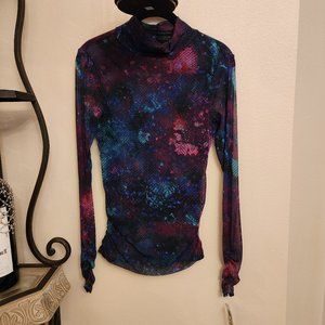 INC Sheer Colorful Turtleneck Long Sleeve Top NWT
